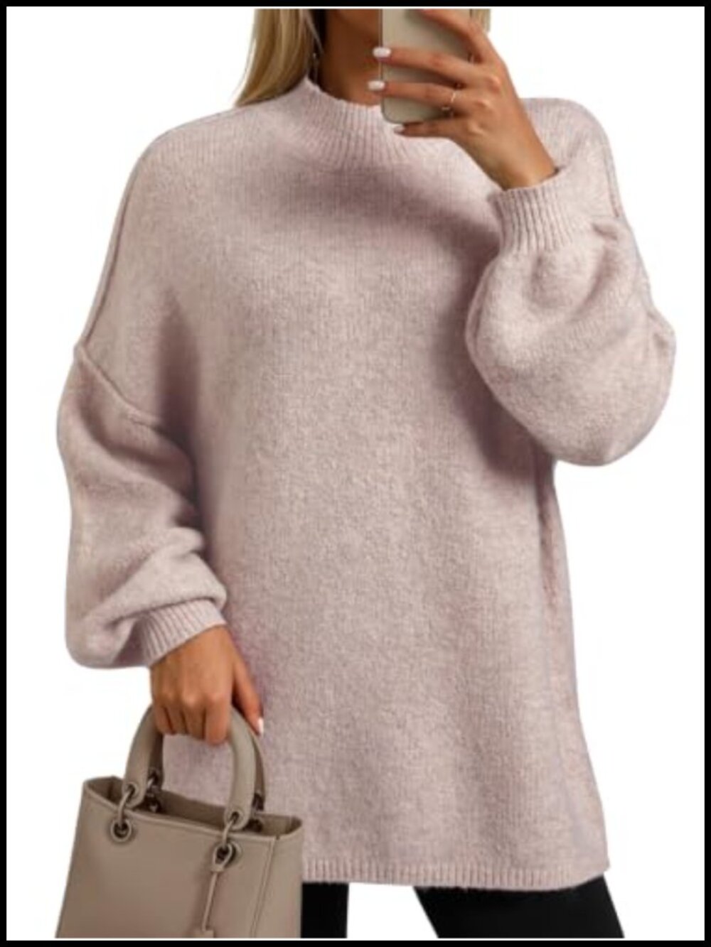 Oversized Batwing Sleeve Chunky Knit Pullover Long Sleeve Mock Neck Sweater